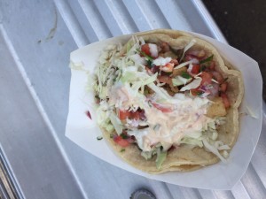 Signature fish and shrimp tostada and soft taco.