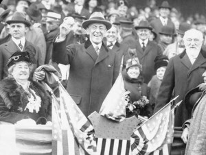 President Woodrow Wilson throws out the first pitch at the 1913 World Series.