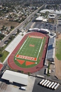 Aerial shot of Escondido High School football field.