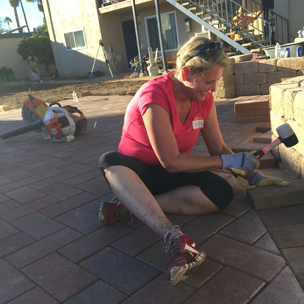 A sSouthwest Airlines stewardess from Houston flew in to help with the hardscaping.