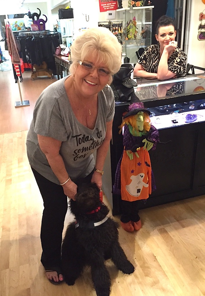  Cathy Ketchum, who owns HQ Wigs TOO, stops by Consignment4U with pet Dazzle to say hello daughter-in-law-to-be Crystal Hanson