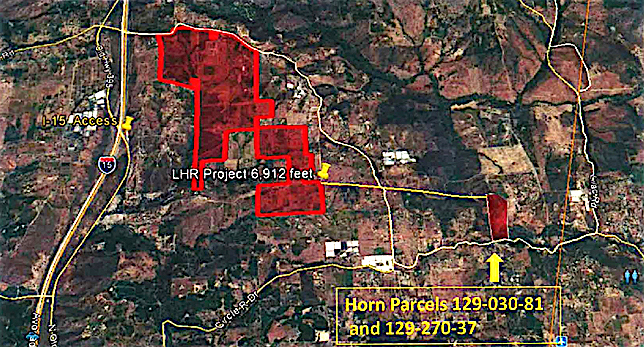 Horn property location relative to proposed Lilac Hill Ranch boundaries.